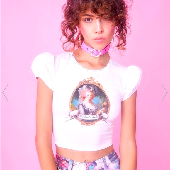 Dolls Kill Tops - Mirror Mirror Baby Tee with puff sleeve